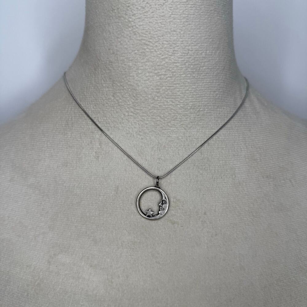 02J. Pewter crescent moon star necklace